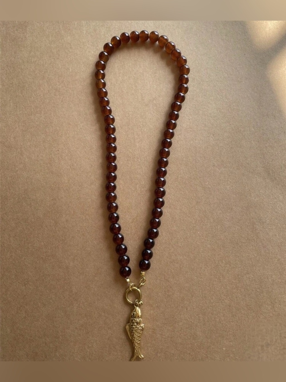 Fish Brown Bead Necklace N2103 - Picture 2 of 5